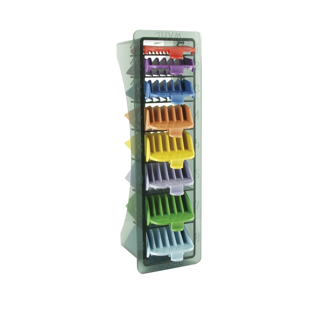 Wahl No. 1-8 COLOURED Plastic Combs in Caddy