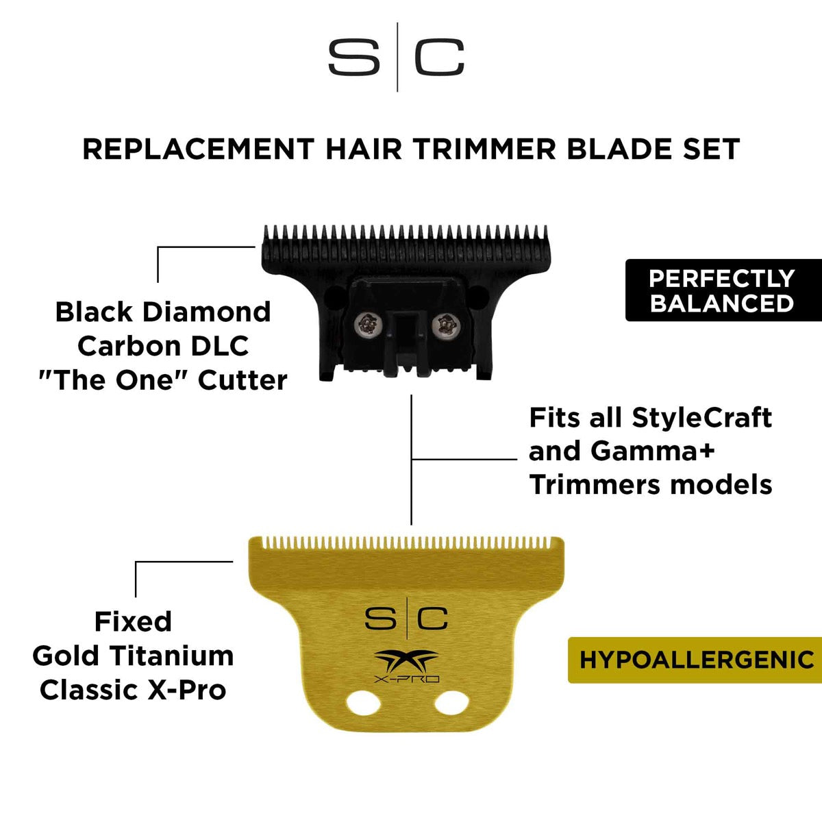 StyleCraft Trimmer Blade Set - Gold X-Pro CLASSIC Blade with THE ONE DLC Deep Tooth Cutter